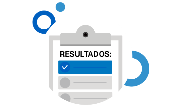 Imagen estilizada de un portapapeles con resultados de exámenes.