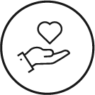 Icono de una mano con un corazón. 